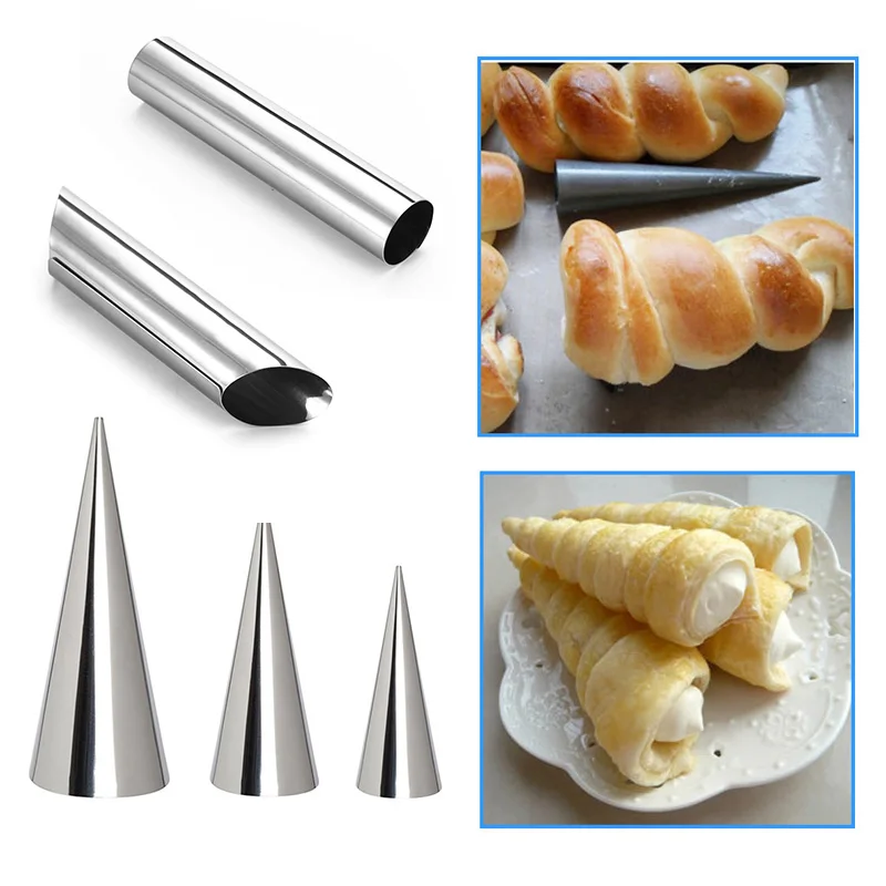 

Horn Baking Tools Pastry Cream Popular Cone Roll Moulds Conical Tube Spiral Croissants Molds Bread Mold Cake 1PC Stainless Steel