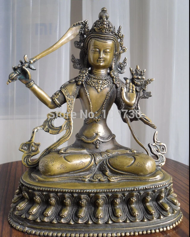 

bir 001237 collect from Tibetan Buddhist bronze double lotus bass MANJUSHRI Buddha statue