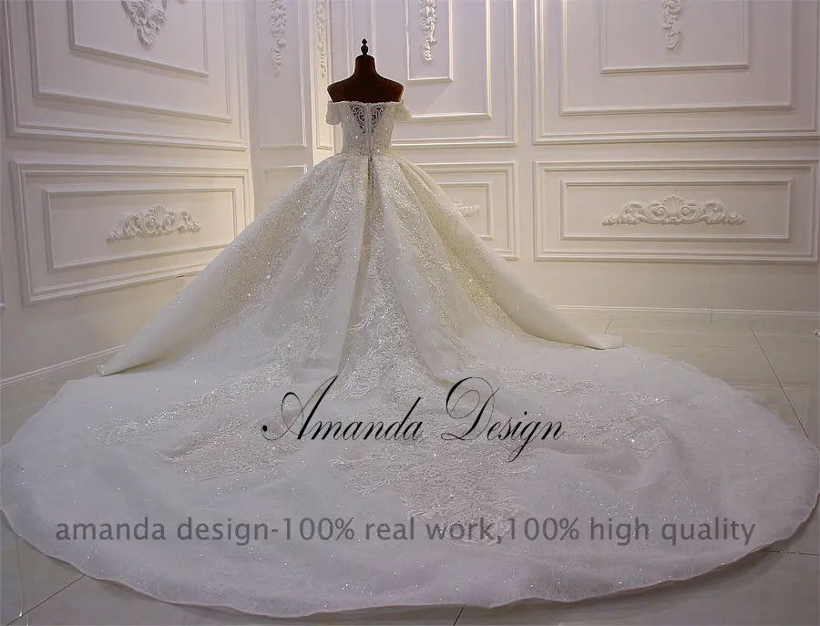 Аманда дизайн vestido de novia desmontable Лодка шеи короткий рукав стразы роскошное свадебное платье