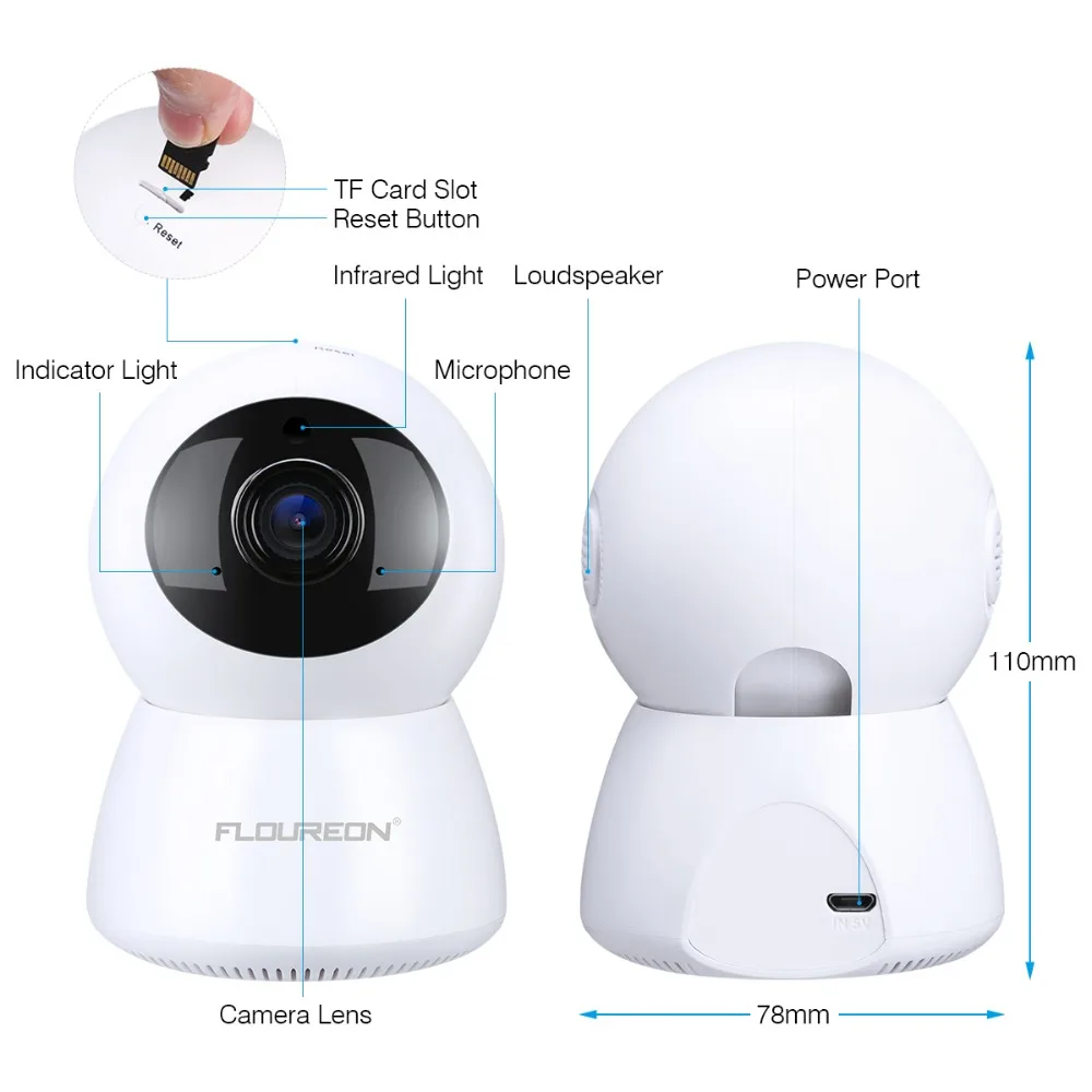 Floureon 1080 P Беспроводная ip камера безопасности панорамная двухполосная аудио