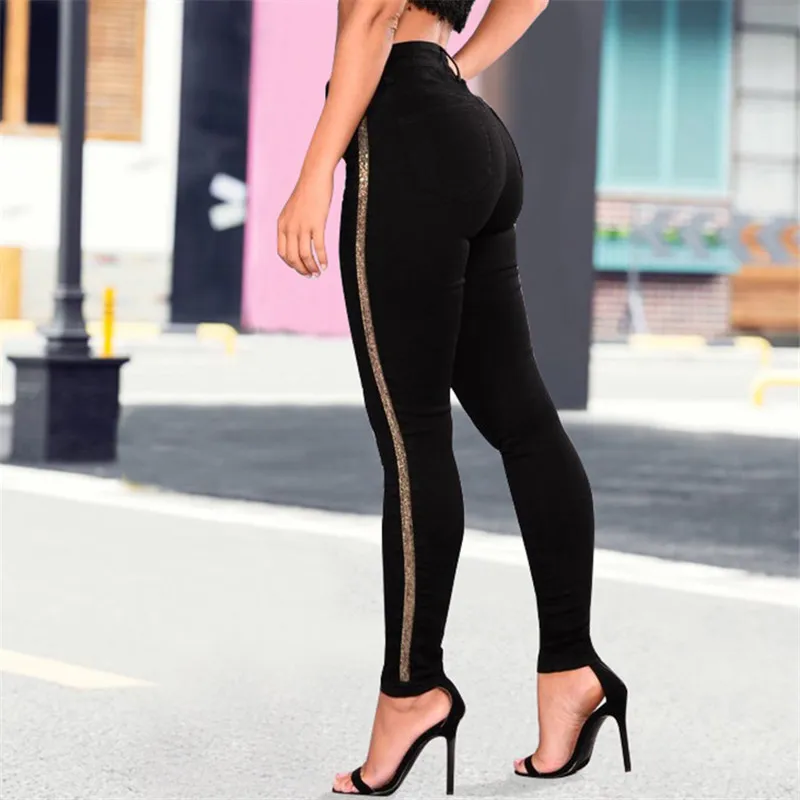 

2018 Eyes Plus Size Spliced Casual Jeans Woman Fashion Elasticity Boyfriend High Waist Black Jeans