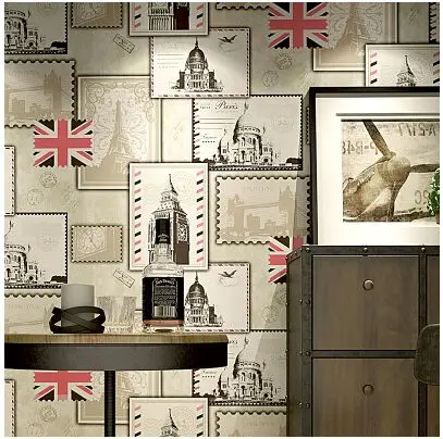 

0.53x10m ancient architecture restaurant pattern hotel personality wallpaper retro nostalgic stamp flag background wallpaper