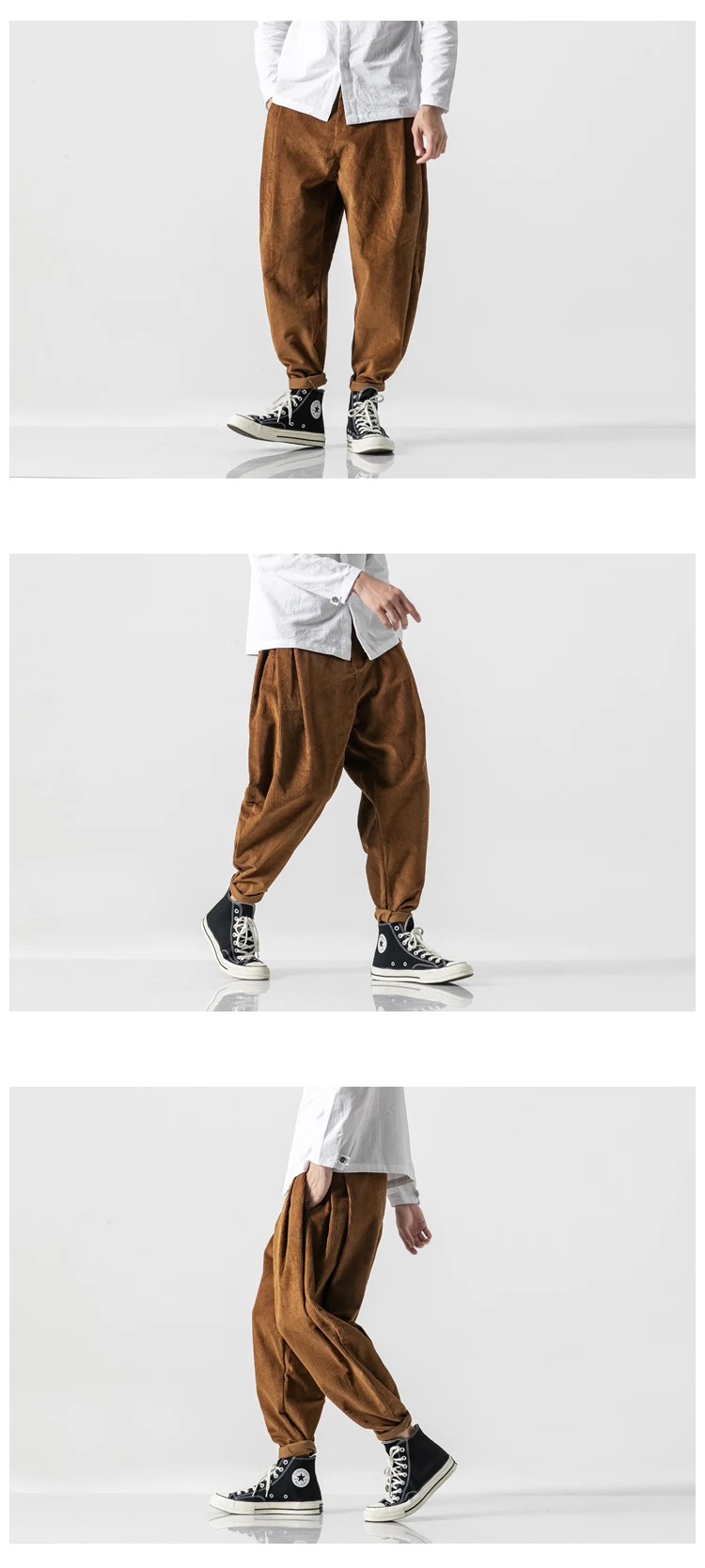 Осенние мужские мешковатые брюки, мужские вельветовые шаровары с эластичной резинкой на талии, мужские повседневные шаровары в стиле хип-хоп, большие шаровары