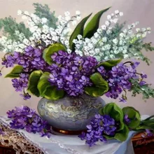 Фиолетовые цветы DIY живопись по номерам 24 Цвета Пигмент кисть Искусство Ручная роспись креативная цифровая картина маслом