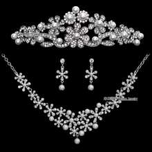 Свадебные украшения из трех частей, жемчужное ожерелье, серьги, тиара, свадебные аксессуары