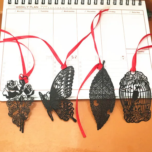 3 шт черные окрашенные металлические закладки металлические полые закладки птичья клетка Бабочка Стиль