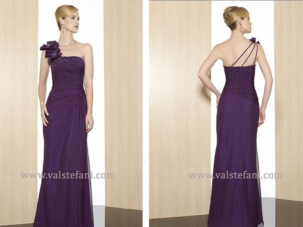 

free shipping 2014 new arrival maxi design vestido de festa colorful long purple one shoulder elegant party evening dress