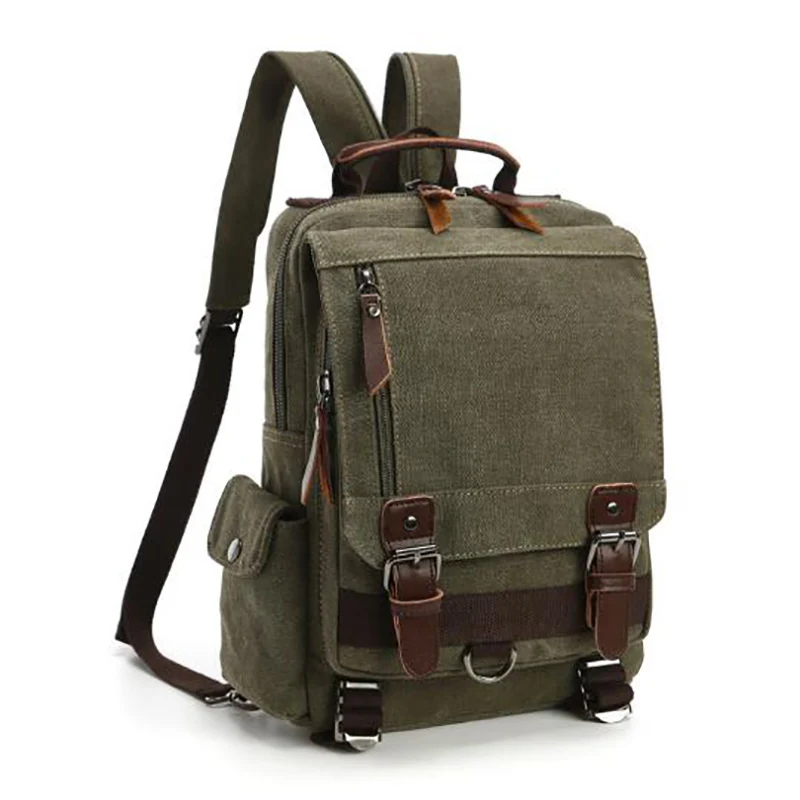 Винтажный Мужской рюкзак унисекс из парусины в стиле ретро, кожаный военный рюкзак, сумка на плечо, школьная сумка для подростков, походный рюкзак для путешествий - Цвет: Army green
