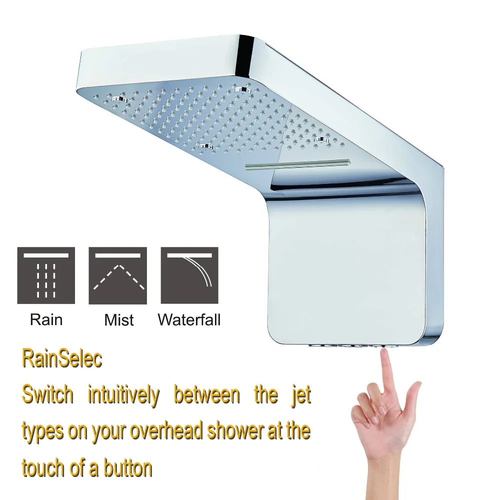

SUS304 Wall Mounted RainSelect push button Shower Head 500x260mm Bathroom Fittings Inwall Functions Rain Waterfall Shower DF9034