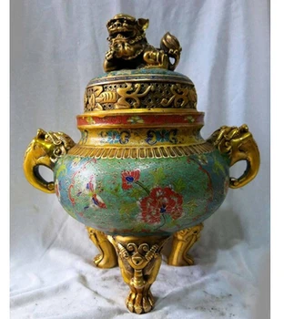 

dorado Cloisonne budismo seis perros de Foo lion quemador de incienso incensario A copper decoration bronze factory Pure Brass