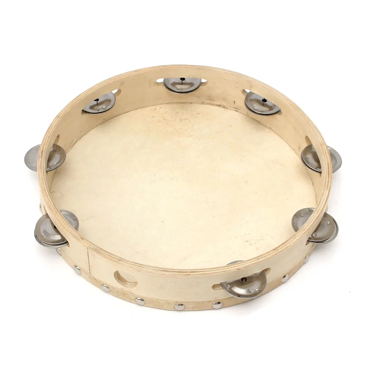  8pcs Bell 10 Inch Wood Round Hand Held Kids Tambourine For Children Kindergarten Teaching Musical P - 32895295968