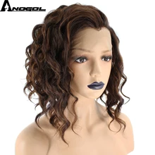Anogol Widow пик Высокая температура волокна волос свободная часть 2 тона смешанный коричневый короткий глубокая волна синтетический парик фронта шнурка для женщин