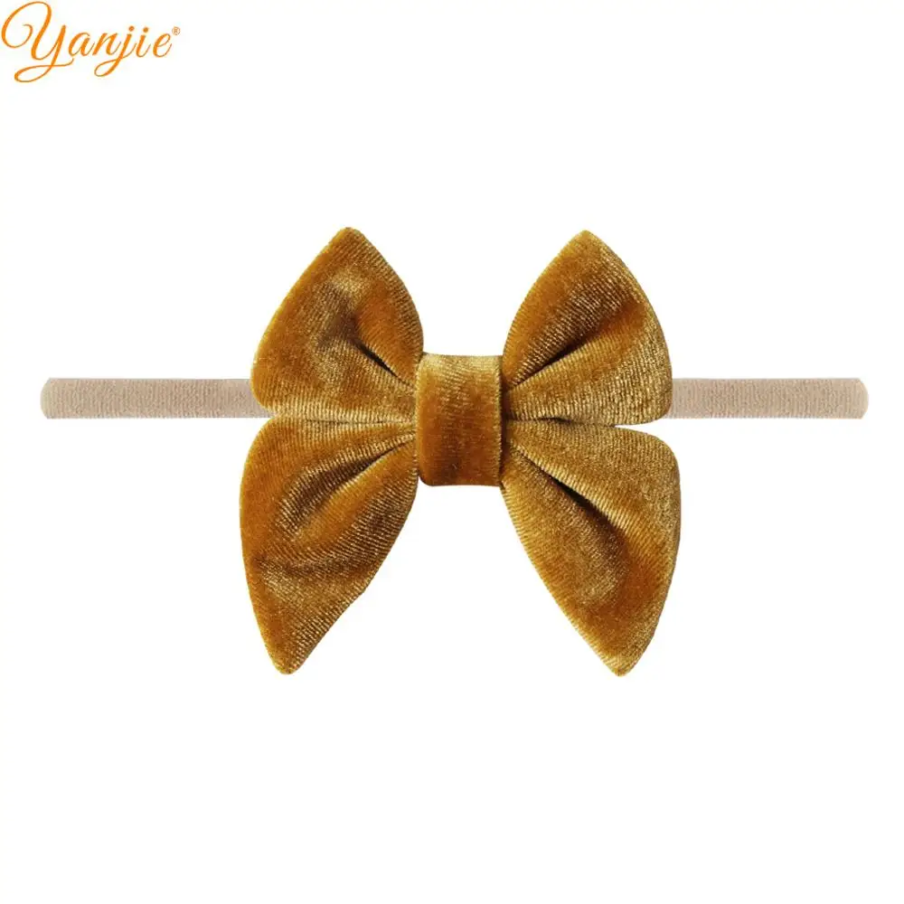 ginger 12 шт./лот, 3 дюйма, бархатный бант из нейлона, повязка на голову для девочек, гладкий бархатный бант для волос, эластичная облегающая нейлоновая повязка для волос цвета хаки, аксессуары для волос - Цвет: ginger