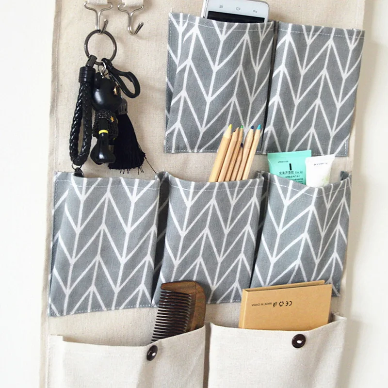 7 جيوب الجدار شنقا أكياس تخزين القطن الكتان الباب المنظم للماء الحقيبة نوم المنزل مكتب حاويات جديدة
