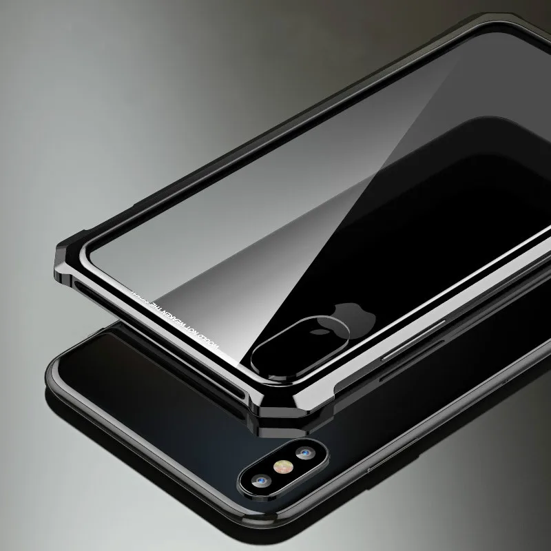 Online Carcasa de aluminio de lujo de Metal para iPhone X XS XR XS Max Super claro de vidrio templado funda de armadura híbrida para iPhone 7 8 Plus