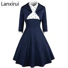 Fashion 2018 Spring Elegant Women Two Pieces Dress Polka Dot Printed Casual Party Pin Up Vestidos Retro Vintage Rockabilly retro color block polka dot pin up dress