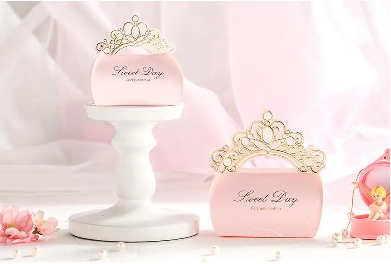 

Gold Foil Crown Shiny Pink Candy Box Wedding Decorations Bridal Favor Birthday Party Favors Gift Box