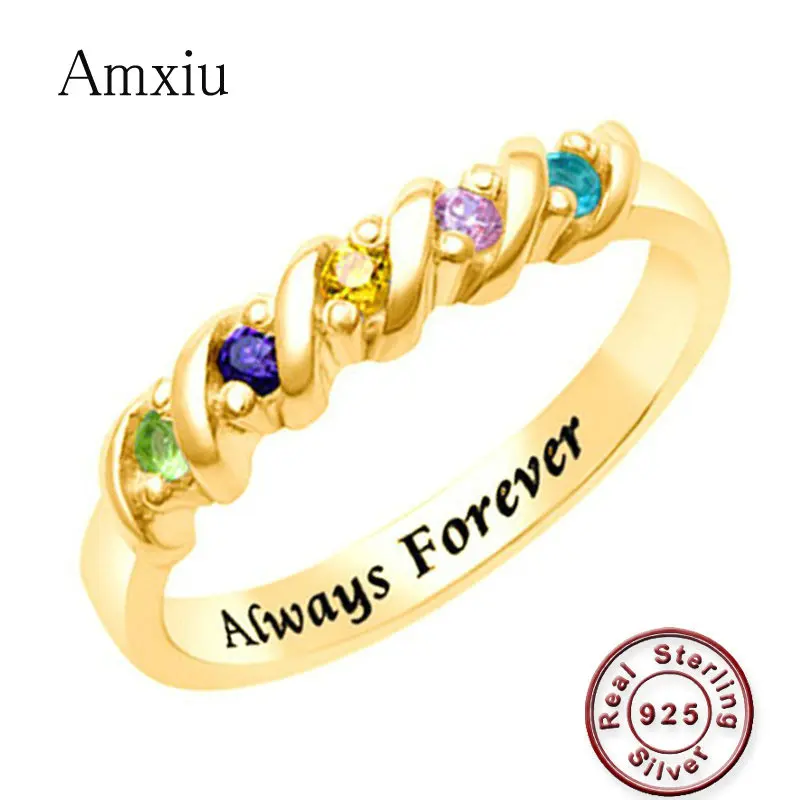 Amxiu Handmade 925 Silver Ring Customize Name Ring with Five Birthstones Colorful Zircon Rings For Women Mother's Special Gift 14k gold plated universal buckle with rings pearl necklace buckle ring pendant hand diy jewelry accessories b974