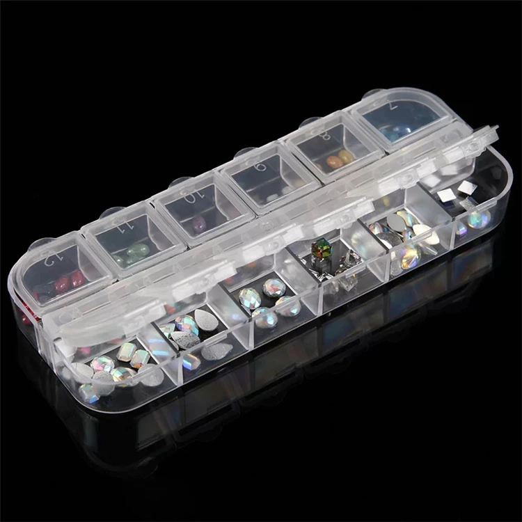 12 grids Clear Empty Plastic Storage Case Nail Art Decorations Rhinestone Beads Rivet Jewelry Box Container Manicure Accessory