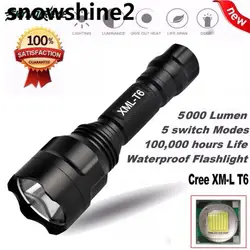 Snowshine2 #5001 велосипед свет 5000Lm C8 2017 XM-L T6 светодиодный 18650 фонарик 5 Режим факел Тактический свет лампы оптом оптовая продажа