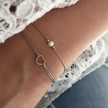 2 шт./компл. модные Браслеты& браслеты для Для женщин браслеты с подвесками многослойный браслет Для женщин богемные веревочная цепь браслет с сердечком ювелирные изделия