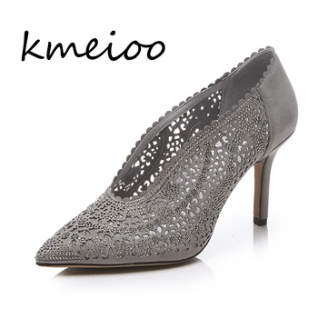 

Spring Autumn New Style Woman Dress Shoes High Heels Jacquard Fabric Pumps Pointed Toe Boat Shoes Thin Heels zapatos mujer