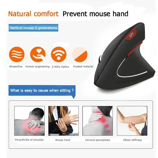 CHYI Vertical Wireless Ergonomic Computer Mouse Red 1600DPI Button Optical 6D Gamer Mause LED Backlit Usb