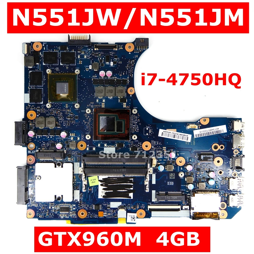  N551JW Motherboard I7-4750HQ CPU GTX960M 4G Mainboard for ASUS N551JB G551J G551 N551JW N551JK N551