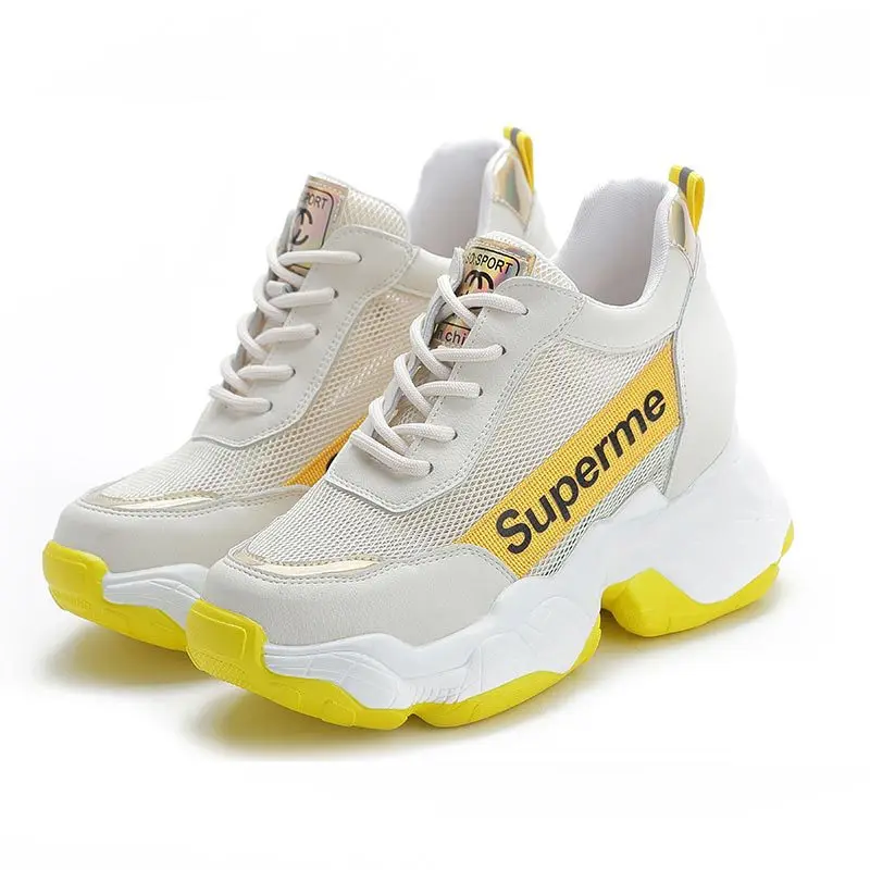

Luxury Brand Super Me Mesh Breathable Sports Shoes High Heel Shoes 4.5CM Platforms Increased Internal 3.5CM Women Shoes Sneakers