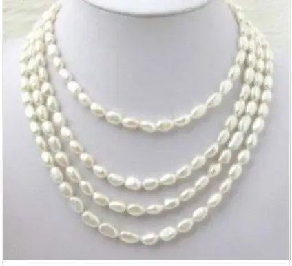 

4 Rows Genuine White Freshwater Pearl Necklace and gift