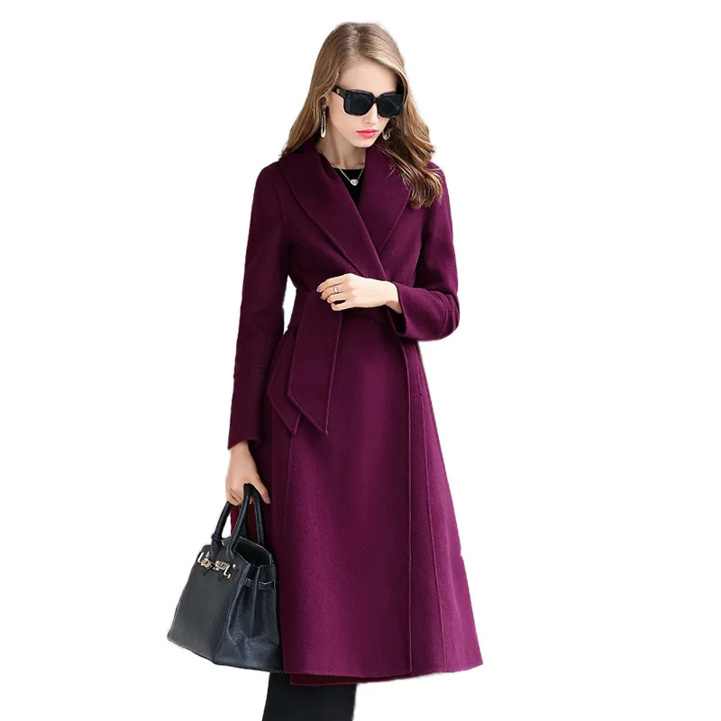 

Autumn and Winter Handmade Double Faced Women Wool Coat New Style Lapel Slim Thick OL Coat Female X-long Coat YQ1053