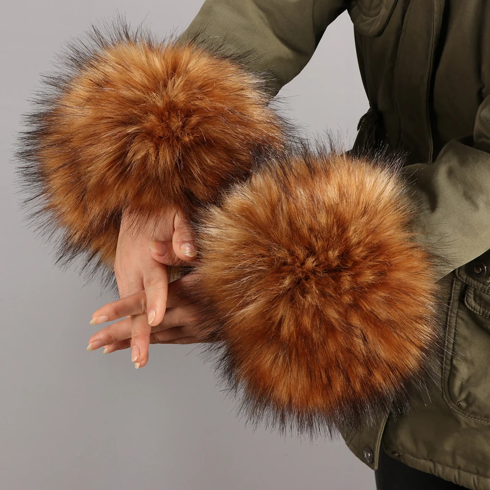 2018 Winter Fashion Faux Fur Plush Cuff Windproof Arm Oversleeve Wrist ...