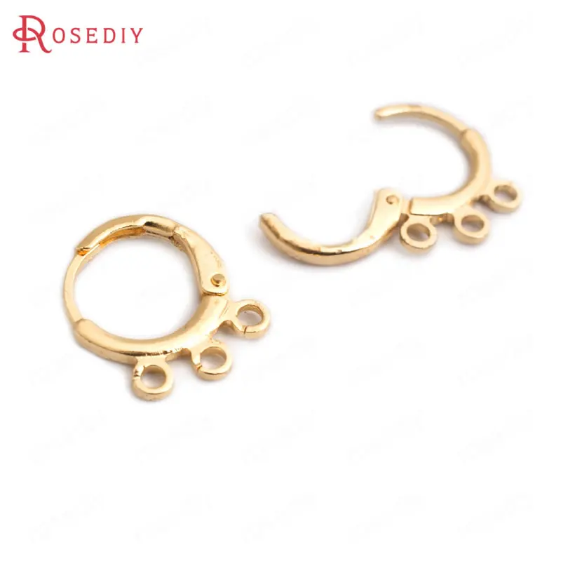 

(34413)10PCS 11.5MM inside 9MM 24K Gold Color Plated Brass Loop Earrings Hoops with 3 Hanging Holes Jewelry Findings Accessories