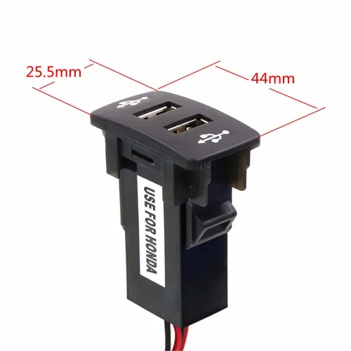 2.1A 1.2A 2xusb Интерфейс со штыревой частью соединения Зарядное устройство Применение для HONDA, NISSAN, TOYOTA, Hilux Vigo, FORD, MAZDA, Mitsubishi, peugeot 307, Elantra