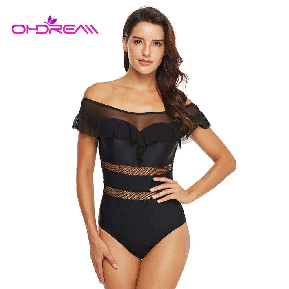 OHDREAM Женская сдельная пляжная одежда с открытыми плечами гофрированный