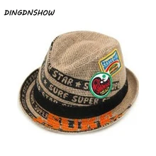 [DINGDNSHOW] трендовая детская льняная шляпа от солнца, летние льняные шляпы для мальчиков, Детская Повседневная пляжная кепка с надписью, 4 цвета
