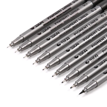 

STA 9Pcs Waterproof Black Micron pen Hook Liner Sketch Brush Markers for Manga Comic Handwriting Brush Pen Drawing Art Supplies