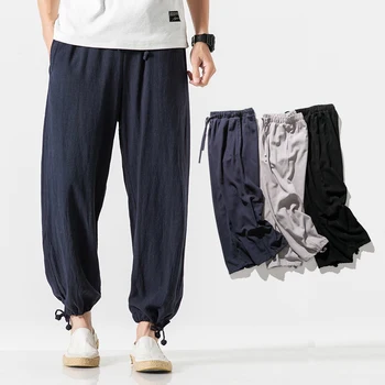 

Mens Nature Cotton Linen Trousers Summer 5XL Casual Male Solid Loose