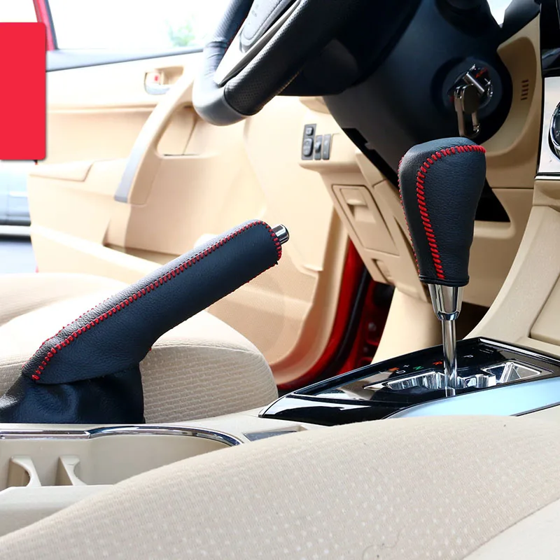 lsrtw2017 car styling leather car hand brake gear bar cover for toyota