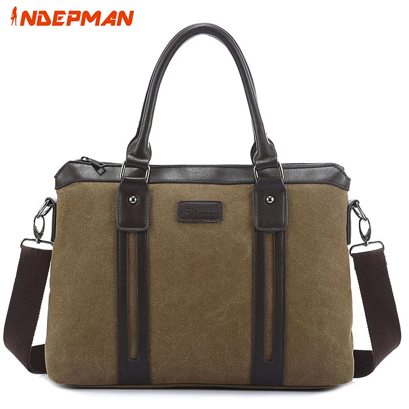 Vintage Canvas Casual Tote for Men Solid Zipper Fashion