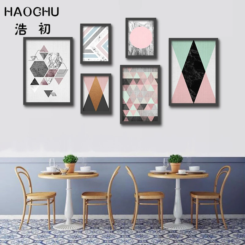 HAOCHU peinture sur toile géométrique minimaliste | Toile de Triangles de  corail moderne, tableau mural abstrait, décoration paysage Simple pour la  maison | AliExpress