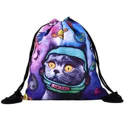 Бизнес-клубе-рюкзаки унисекс 3D печать сумки шнурок рюкзак (Space cat)