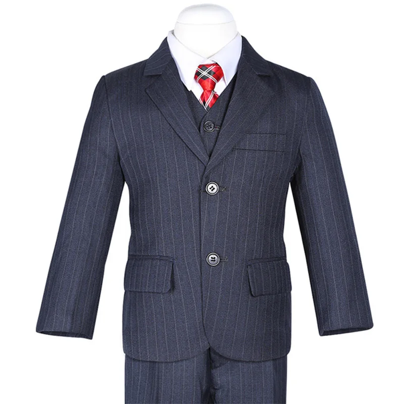 Three Pieces Fashion Deep Navy Blue Stripes Boys Formal Suits Weddings Children Dress Suits For Italian