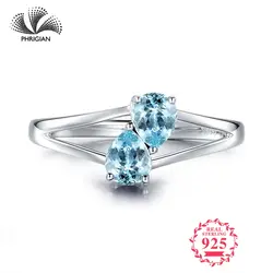 Не подделка тонкой гравировкой кольцо S925 серебро Gemstone Вырезать Кольцо Для женщин обычай украшения 925 карат кольцо с голубым топазом