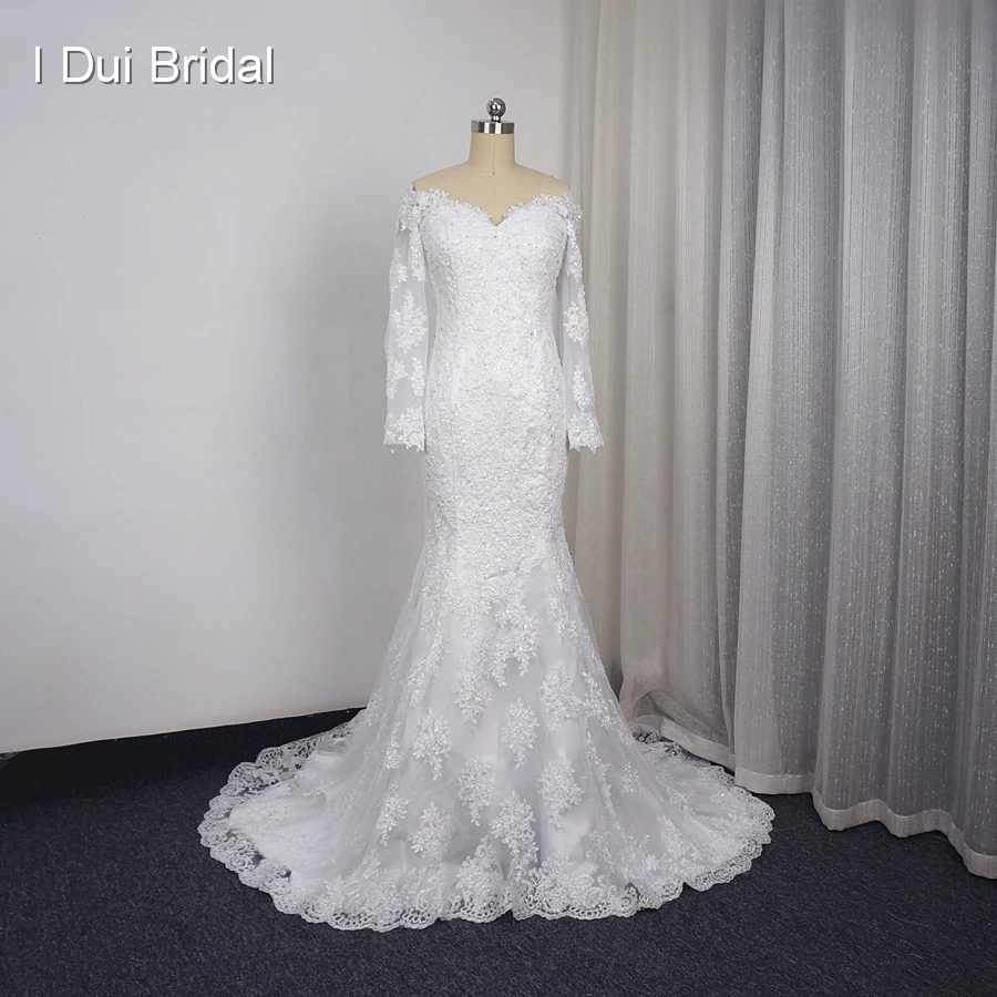 Three Quarter Sleeve Wedding Dresses Illusion Lace Back with Zipper
