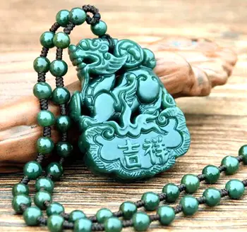 

Hand-carved Natural Cyan Jadeite Green jade Pendant Chinese Lucky Mythical Animals PiXiu talisman Necklace Free Gift Box