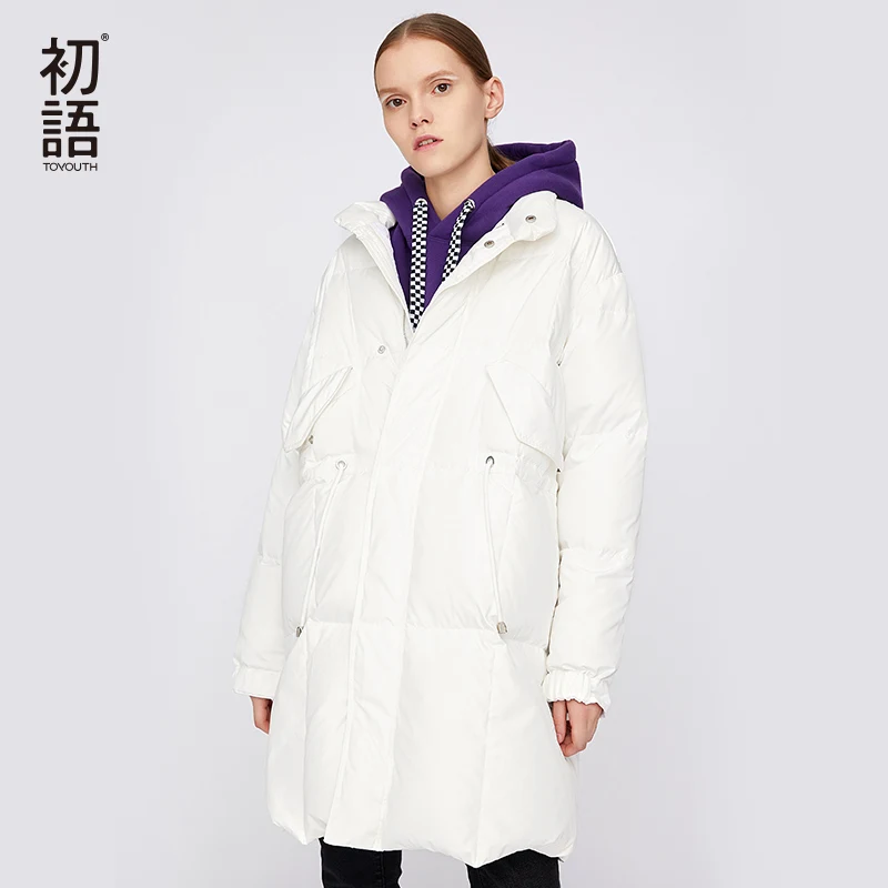 Toyouth Women Duck Down Winter Coat Warm Puffer Coat Ladies Down Filled Coat Thickening Mujer Snow Casual Outerwear - Цвет: Beige