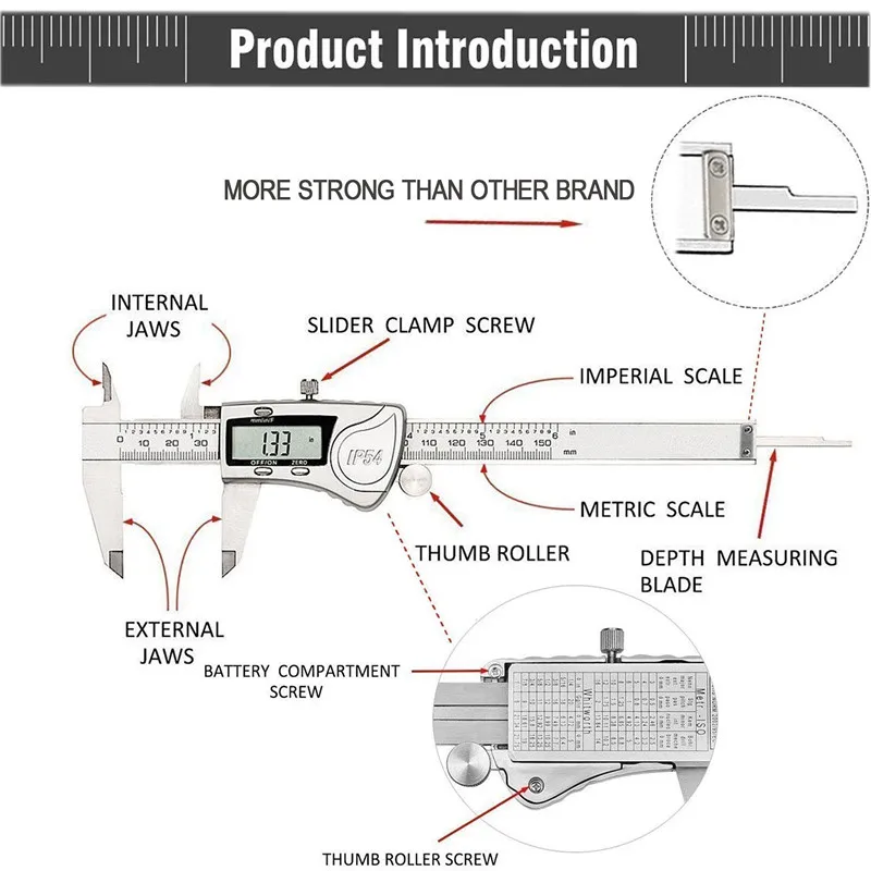 Водонепроницаемый 150 мм 6 дюймов цифровой штангенциркуль IP54 Нержавеющая сталь ЖК-дисплей Электронный штангенциркуль датчик m/в микрометра