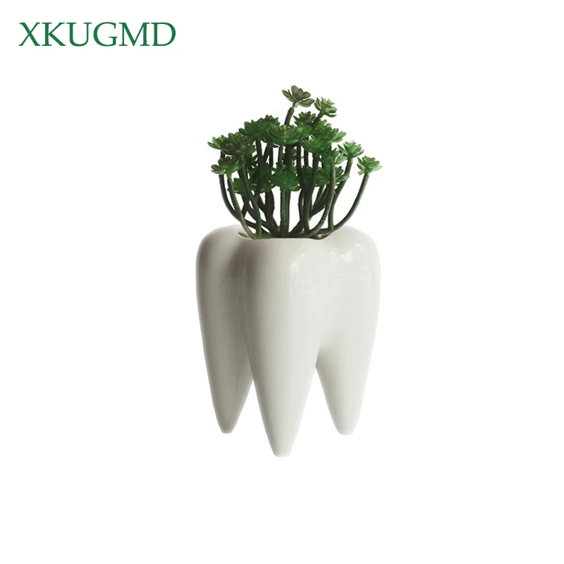 

Creative Tooth Shape White Ceramic Flower Pot Mini Succulent Plant Container Personality Desktop Home Garden Balcony Decoration