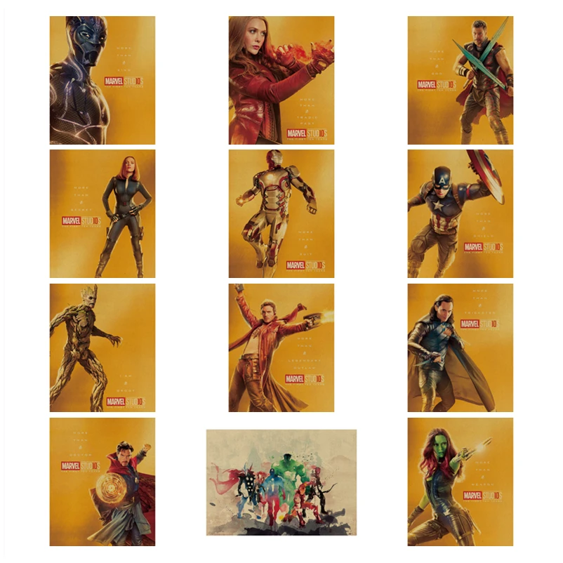 

Marvel Avengers Endgame Iron man spider man hulk Vintage Movie Posters Toys Superhero Figures thor thanos Home Decor stickers
